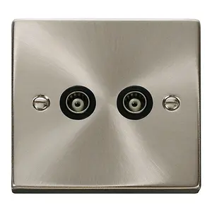 Satin / Brushed Chrome Twin Isolated Coaxial Socket - Black Trim - SE Home