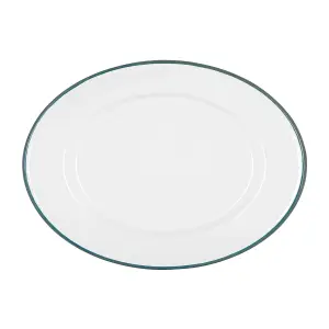 Argon Tableware White Enamel Serving Platter - 30.5cm x 22.5cm - Green