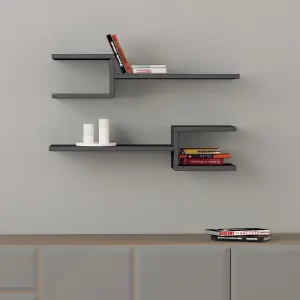 Decortie Fork Modern Wall Mounted Floating Shelf Unique Design Set 2 Piece Shelf Anthracite Grey 75cm