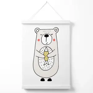 Cute Beige Bear Scandi Animal Poster with Hanger / 33cm / White