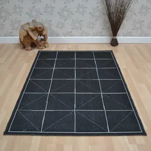 Patio Check PAT07 Geometric Indoor Outdoor Rugs in Charcoal Grey - 160x230cm