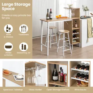 Costway 3PCS Bar Table Chair Set Industrial Dining Table Stools w/ Glass Holders & Wine Racks