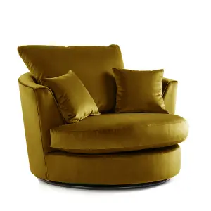 Brooklyn Plush Velvet Fabric Swivel Chair 360 Rotation Foam Gold