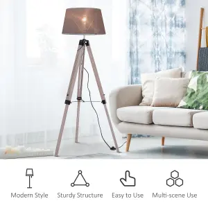 HOMCOM Tripod Floor Lamp Freestanding Bedside Light with Fabric Shade Grey