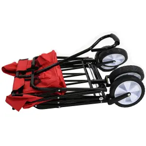 Red Festival Wagon Garden Cart Trolley Folding Multi-Purpose Big Wheels Holds 70kg