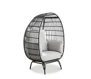 Furniturebox UK Black Rattan Garden Egg Chair PE Resin Rattan for Outdoors and Luxuriously Thick Cushions - Garden & Patio Chair