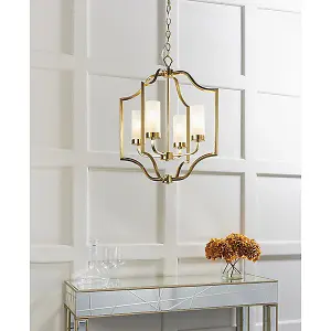 Luminosa Edrea 4 Light Ceiling Pendant Satin Brass & Frosted Glass, E14