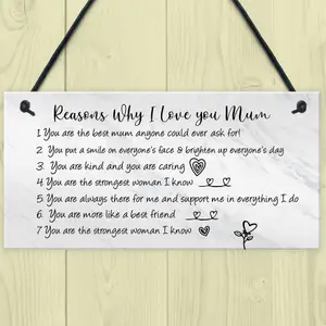 Reasons Why I Love Mum Birthday Christmas Gift Hanging Plaque Mum Gift From Daughter Son