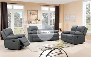 Valencia Grey Leather Recliner Sofa 3+2+1 Seater Suite