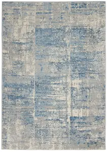 Ivory Grey Blue Modern Easy to Clean Abstract Rug For Dining Room Bedroom Living Room -69 X 221cm (Runner)