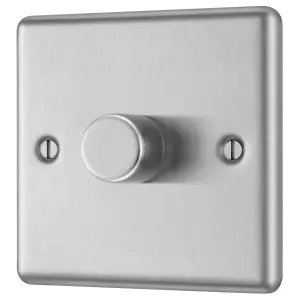 GoodHome Raised rounded profile Single 2 way 200W Dimmer switch Silver 1 gang