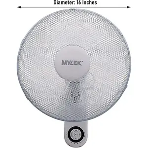 MYLEK 16" Wall Fan White - Oscillating Design with 3 Speed Settings & 2 Fan Modes - Remote Control or Manual