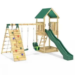 Rebo Modular Wooden Climbing Frame Adventure Playset - Swing and Climb Haldon