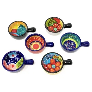 Classic Spanish Hand Painted Kitchen Dining Set of 6 Small Tapas Dishes w/ Handles (Diam) 8.5cm