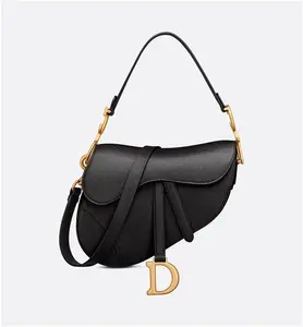 DIOR Saddle Bag With Strap Black Grained - Women