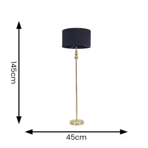 ValueLights Marissa Gold Stacked Ball Floor Lamp with Navy Blue Drum Shade