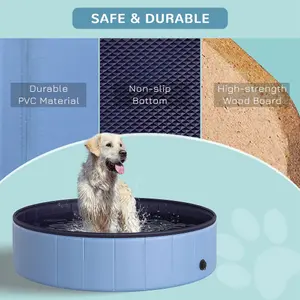 PawHut Pet Paddling Pool Cat Dog Indoor/ Outdoor Foldable 120cm Diameter Blue