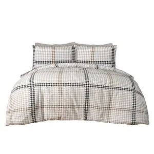 Cotton Houndstooth Duvet Cover with Pillowcases Natural / Super King - 2 Standard Pillowcases