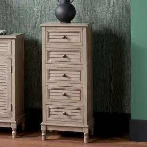 Taupe Wood 5 Drawer Storage Tall Boy