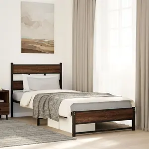 Berkfield Metal Bed Frame without Mattress Brown Oak 107x203 cm