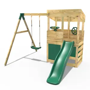 Rebo Wooden Lookout Tower Playhouse Climbing Frame with 6ft Slide & Swing - Yellowstone