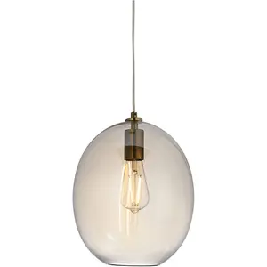 Hanging Ceiling Pendant Light - Satin Brass Plate & Champagne Lustre Glass - 10W LED E27