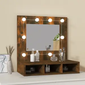 Berkfield Mirror Cabinet with LED Smoked Oak 60x31.5x62 cm