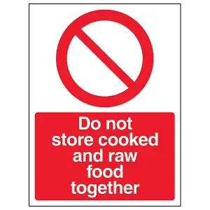 Do Not Store Cooked And Raw Food Together Catering Sign - Rigid Plastic - 150x200mm (x3)