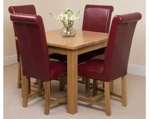 Oslo 90 x 90 cm Oak Small Dining Table and 4 Chairs Dining Set with Washington Burgundy Leather Chairs