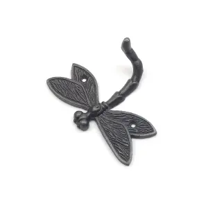 Oakcrafts - Antique Cast Iron Dragonfly Coat Hook - 110mm x 80mm