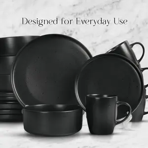 16 Piece Stoneware Dinnerware Set - Service for 4 Black