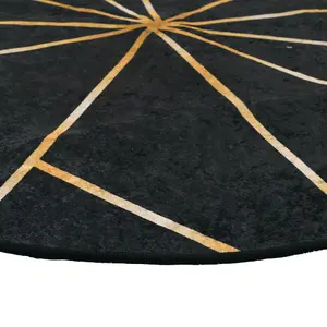 Rug Washable Black and Gold 120 cm Anti Slip