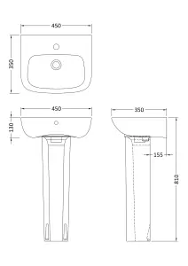 1 Tap Hole Ceramic Basin & Full Pedestal - 450mm