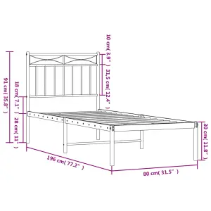 Berkfield Metal Bed Frame with Headboard White 75x190 cm