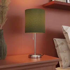 GoodHome Penistone Straight Brushed Green Chrome effect Table lamp