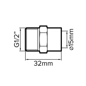 Flomasta Bronze Male Pipe fitting adaptor (Dia)15mm, (L)32mm x 15mm 12.7mm