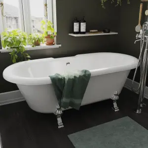 GoodHome Emba Gloss White Acrylic Freestanding Roll-top Double ended Bath (L)1700mm (W)800mm