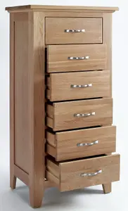 Hallowood Furniture Camberley Oak Tall Boy/Wellington Chest of 6 Drawers