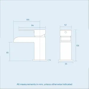 Nes Home Ozone Waterfall Basin Mono Mixer, Bath Filler Tap & waste