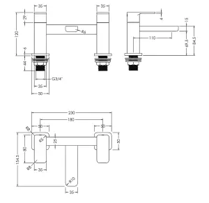 Square Deck Mounted Bath Filler Tap - Matt Black