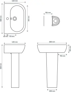 Cooke & Lewis Helena White Oval Full pedestal Basin (H)80cm (W)58cm