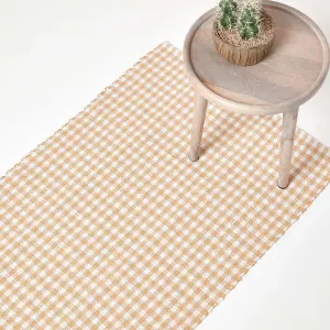 Homescapes Cotton Gingham Check Rug Hand Woven Beige White, 66 x 200 cm