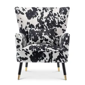 Cow Print Fabric Victoria Accent Chair with Footstool