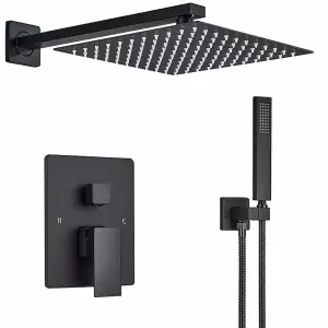 Concealed Rear Wall Matte Black Shower Mixer System Set Wall Mounted