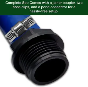 Ultimate Layflat Discharge Hose Pipe Set 10m x 25mm Diameter, Complete with 2 Clips, Joiner Coupler and Pond Connector