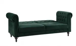 Calgary Velvet Sofa Bed Chesterfield Style 3 Seater Sofa Button Design, Dark Green