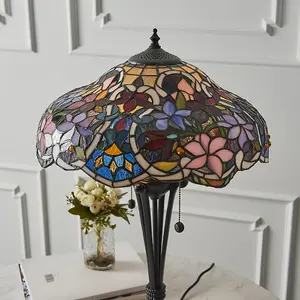 Floral Tiffany Glass Design Table Lamp Light - Dark Bronze Effect Lampholder