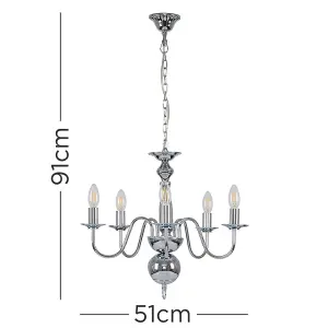 ValueLights Gothica Traditional 5 Way Chrome Flemish Style Ceiling Light Chandelier Fitting