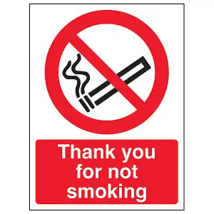 Thank You For Not Smoking Notice Sign - Rigid Plastic - 300x400mm (x3)