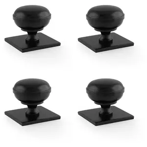 4 PACK - Classic Round Cabinet Door Knob & Matching Backplate - Matt Black 38mm Handle